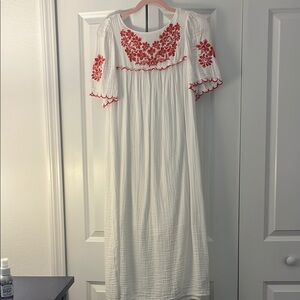 White and Red Embroidered Maxi Dress size S